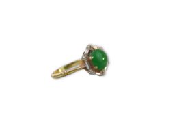 An attractive jadeite and diamond 18ct gold ring, circa 1950