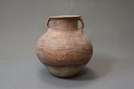 A Chinese Majiayao Painted Pottery Jar with double Handles, Neolithic
