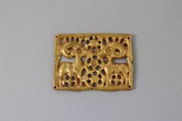 An Ordos type Gilt Copper Pierced Rectangular Double Ibex Plaque, Han dynasty