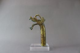 A Chinese Gilt Bronze Dragon Head Pole Finial, probably Han dynasty