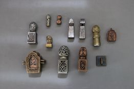 A Group of Sino Tibetan Seals, in Bronze or Silver, and Two small Gau, c.1900 and earlier