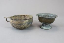 A Chiense Bronze Stemcup and A Bronze Earcup, Han and Tang dynasty