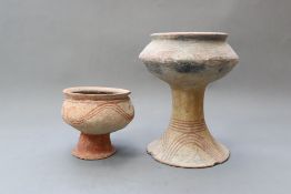 Two Thai Ban Chiang Painted Pottery Stem Bowls, circa 3600-1000BC