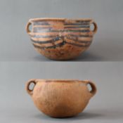 A Chinese Painted Pottery Handled Jar and A Pottery Incided Handled Jar, Neolithic Period, Majiayao