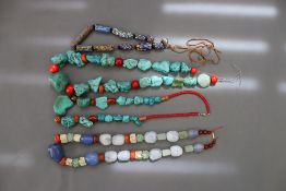 Four Tibetan Bead Necklaces, c.1900 and earlier
