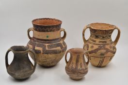 Four Painted Pottery Handled Jar, Neolithic period, Xindian Culture, c. 1200-500 BC