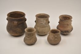 Five Pottery Handled Vessels, Neolithic period, Xiajiadian culture, 2nd Millennium BC
