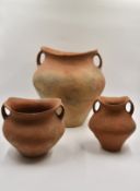 Three Red Pottery ??Saddle-mouth?? Handled Jars, Siwa Culture, c. 1350 BC