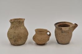 Three Pottery Vessels, Neolithic period, Qijia culture, 2050 - 1700 B.C.