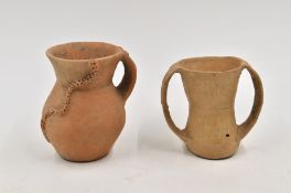 Two Red Pottery Handled Vessels, Neolithic period, Qijia culture, 2050 - 1700 B.C.