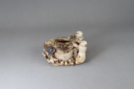 A Ming Style Jade Waterpot with two Boys, 19th century