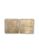 Two Copper Inkboxes Engraved with Chinese Landscape Paintings, Republican period