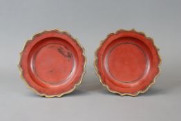 A Pair of Red Lacquer Floral Dishes, Ming dynasty