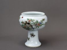 A  famille verte  Bird and Flower Stemcup, late Qing dynasty,