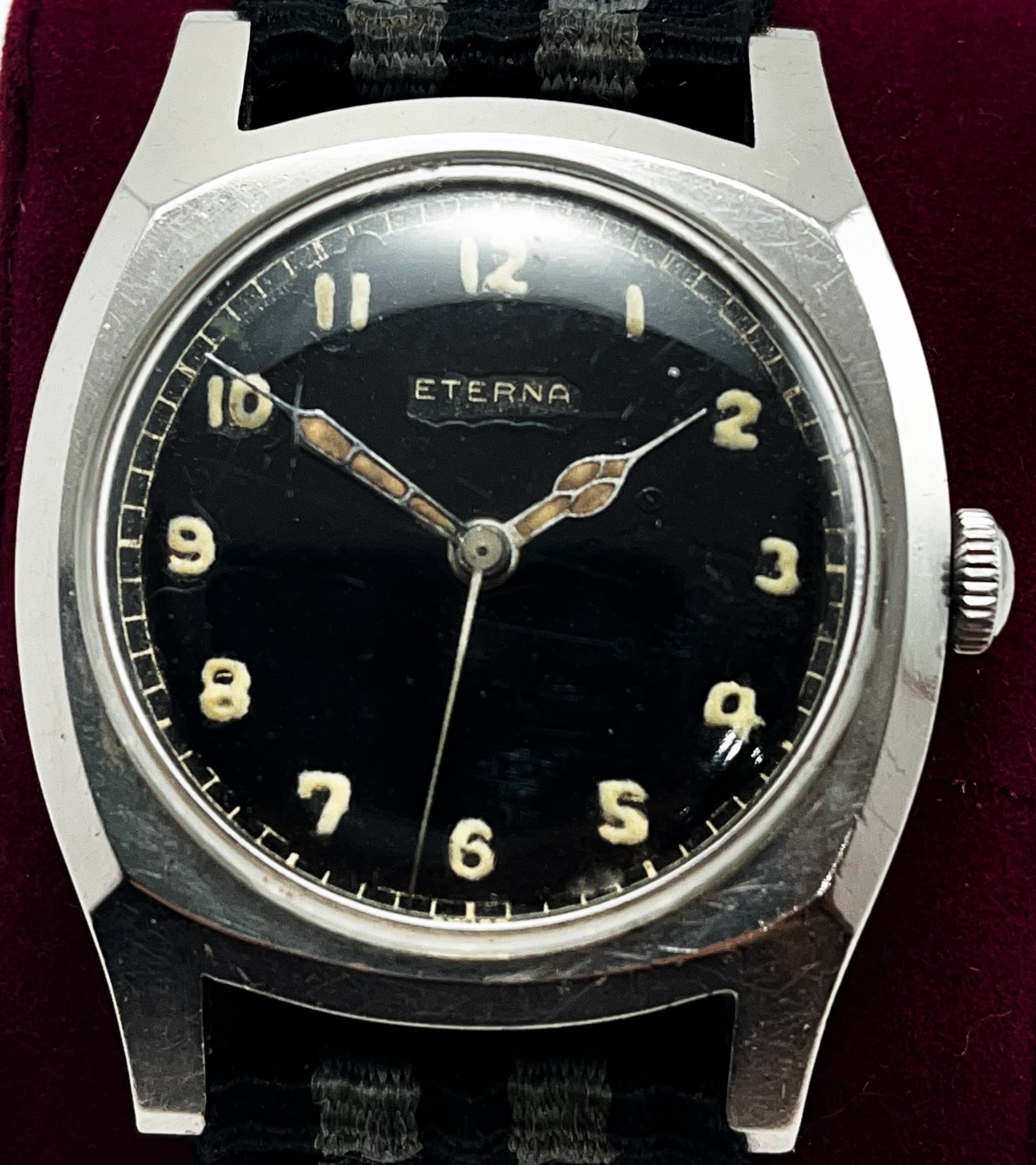 Eterna Military 1948 Mens Wristwatch Manual Wind stainless steel, black original dial, good - Image 4 of 5