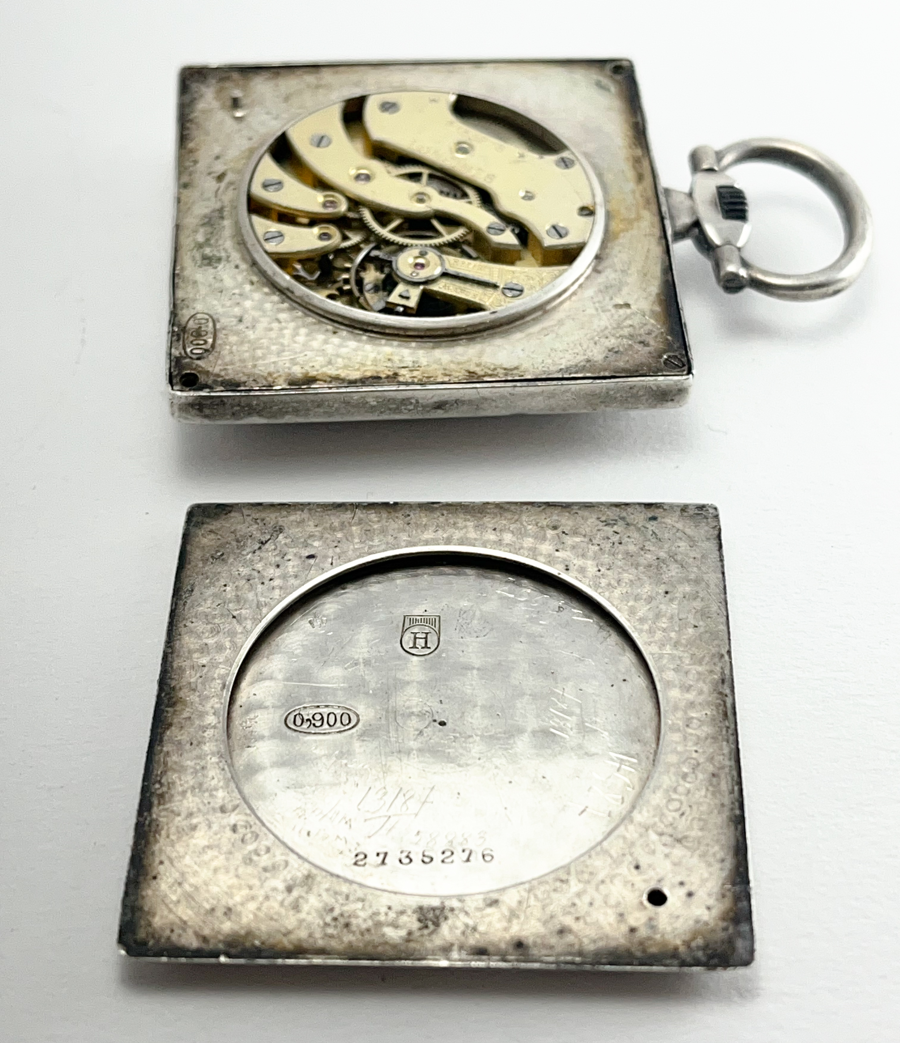 Longines Rare Square Pocket Watch Silver .900 1911 Manual Wind Arabic Numerals - Image 4 of 5
