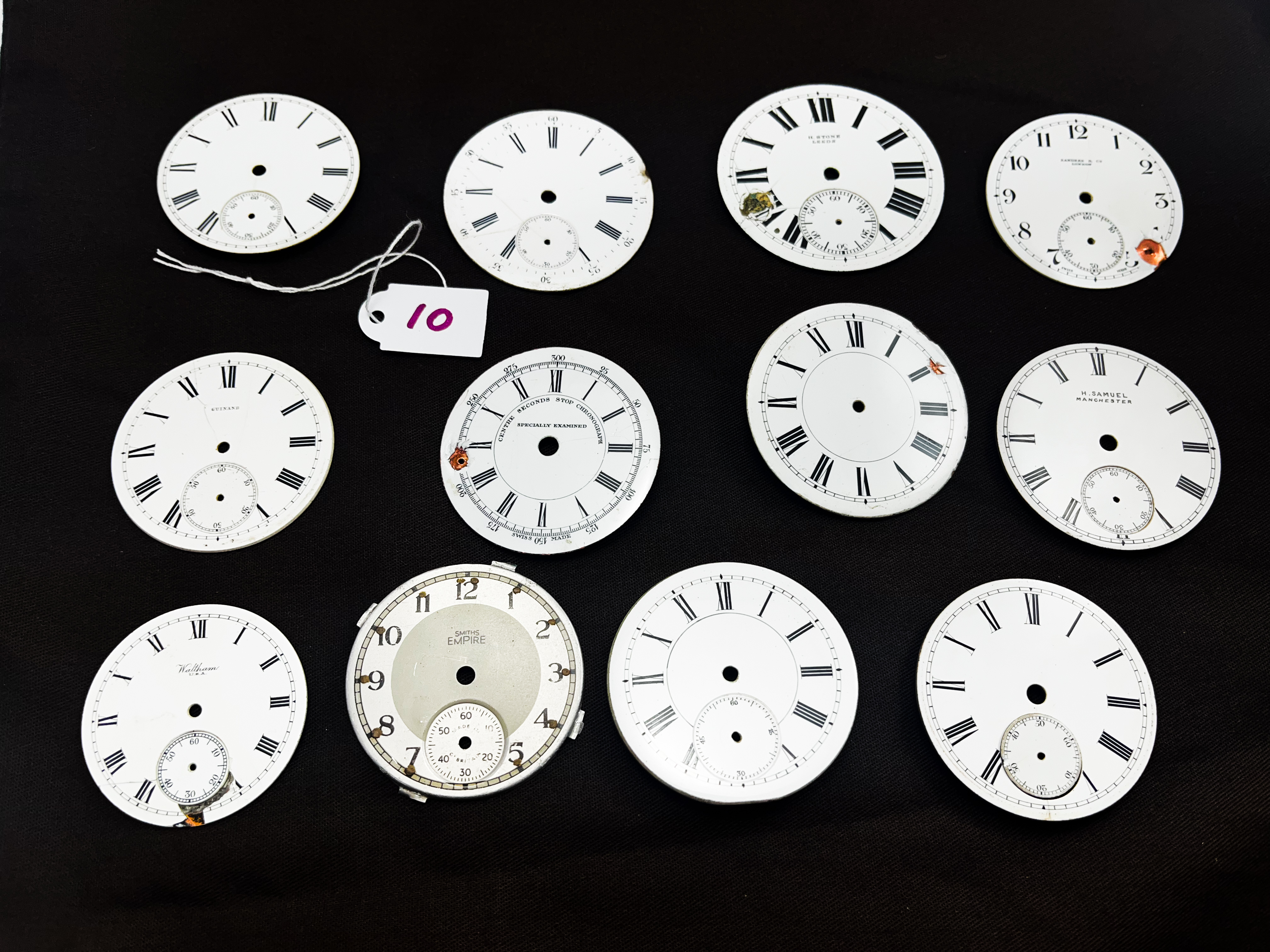 Pocket Watch Dials Mix of 12 H. Samuel Waltham Smiths Condition report Various Dial conditions, some