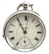 Waltham Private Label Pocket Watch Key Wind .925 Sterling Silver Case Hallmarked Birmingham 1884