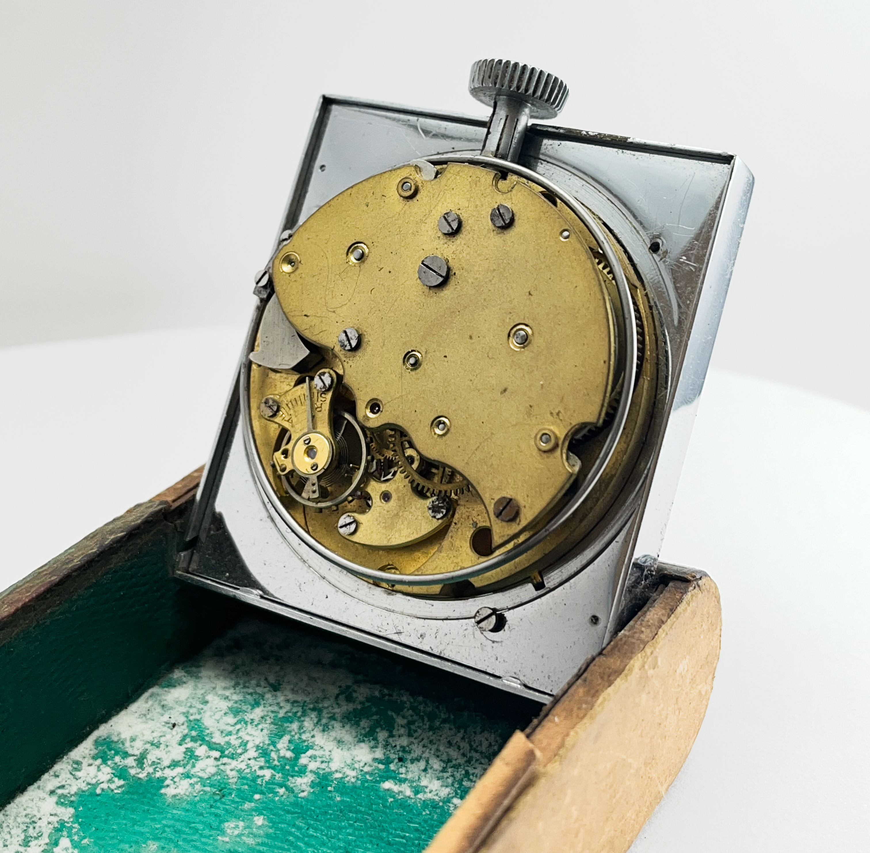 Jaeger Lecoultre Foldable Vintage Travel Desk Alarm Clock 8 Day Black Dial Arabic Numerals c1920 - Image 3 of 4
