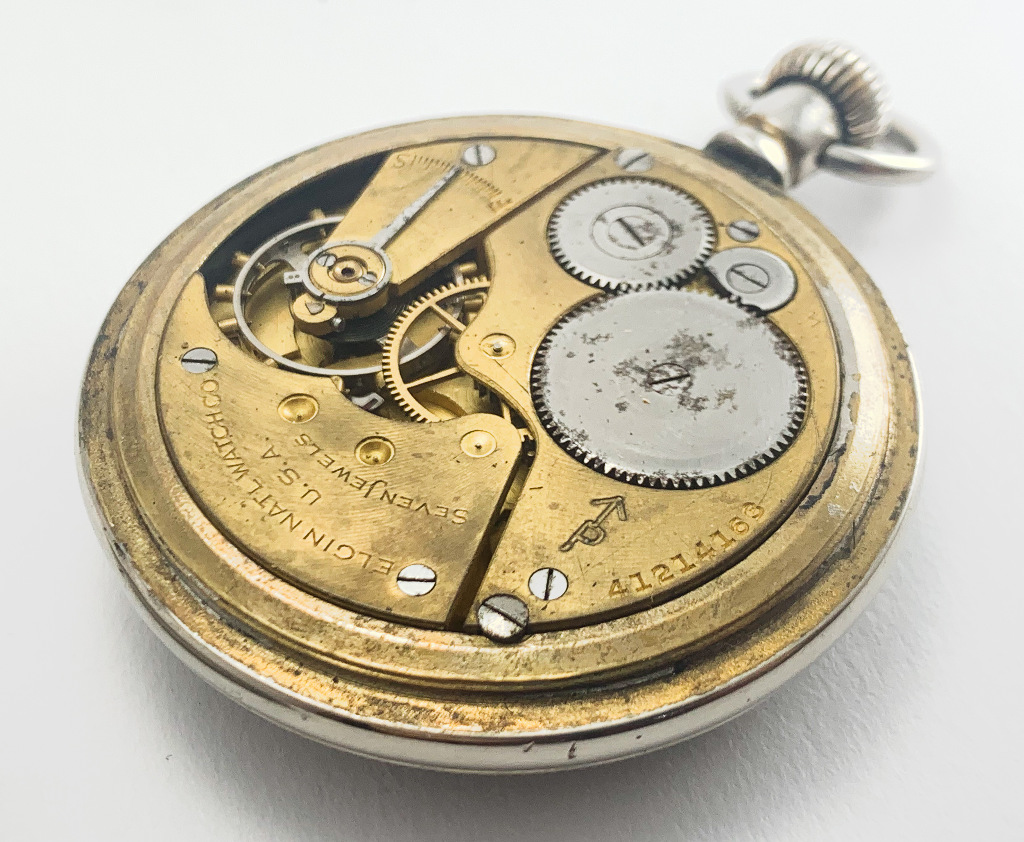 Elgin WW2 1941 Military Pocket Watch Manual Wind Military Mark On Case/Movement Arabic Numerals - Image 4 of 6
