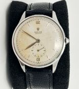 Rolex Snapback Precision, Vintage Mens Wristwatch, Rolex Buckle, Black Leather strap, c.1950's