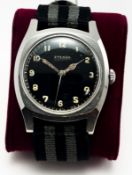 Eterna Military 1948 Mens Wristwatch Manual Wind stainless steel, black original dial, good