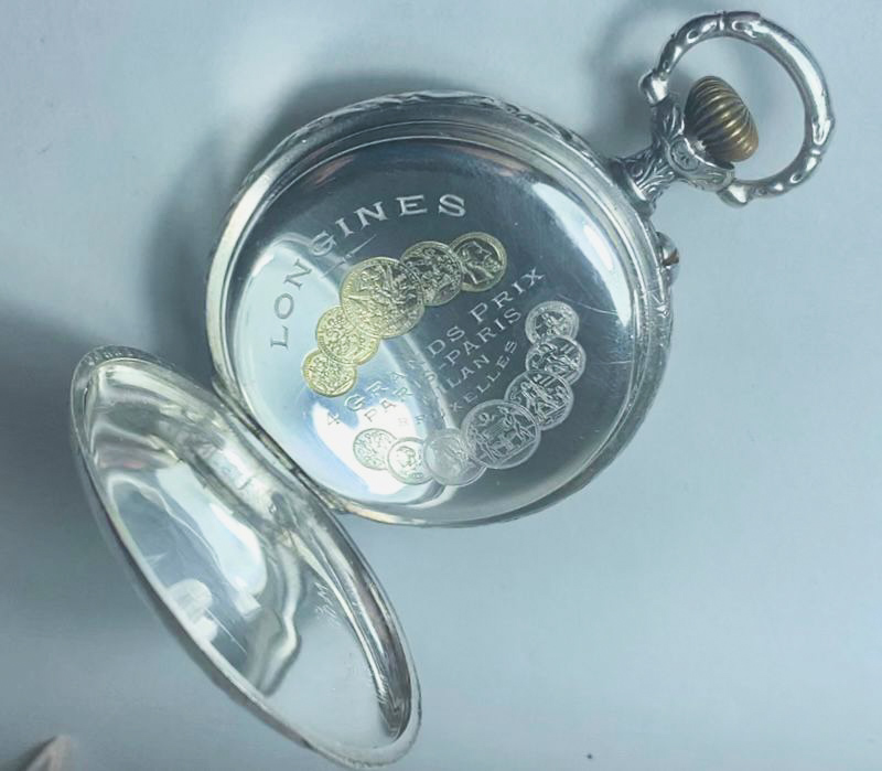 Longines 1910 High Grade 15j Pocket Watch Open Face Silver 800 Hallmarked Case with Hunting Scene - Image 4 of 4