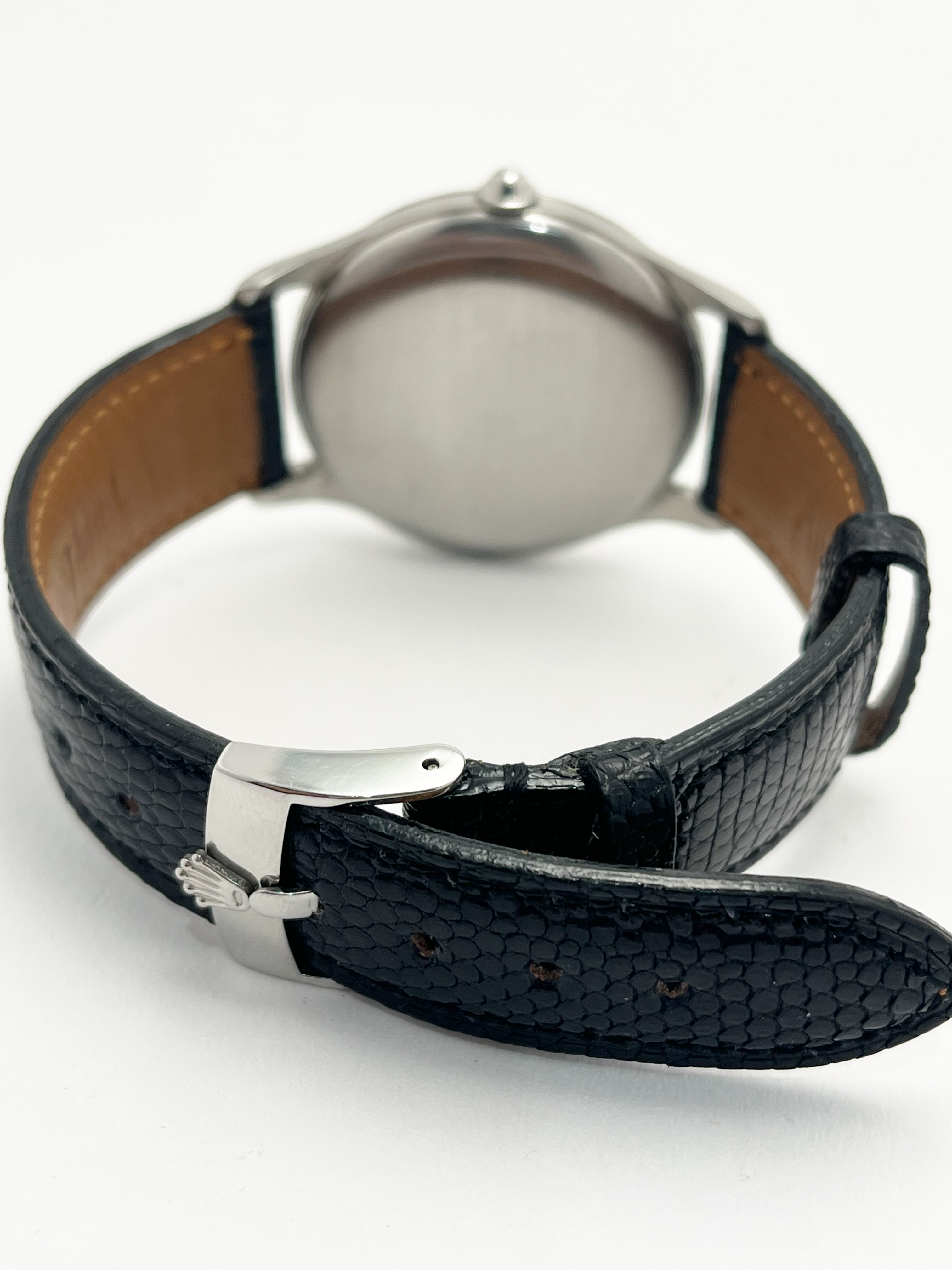 Rolex Snapback Precision, Vintage Mens Wristwatch, Rolex Buckle, Black Leather strap, c.1950's - Image 4 of 4