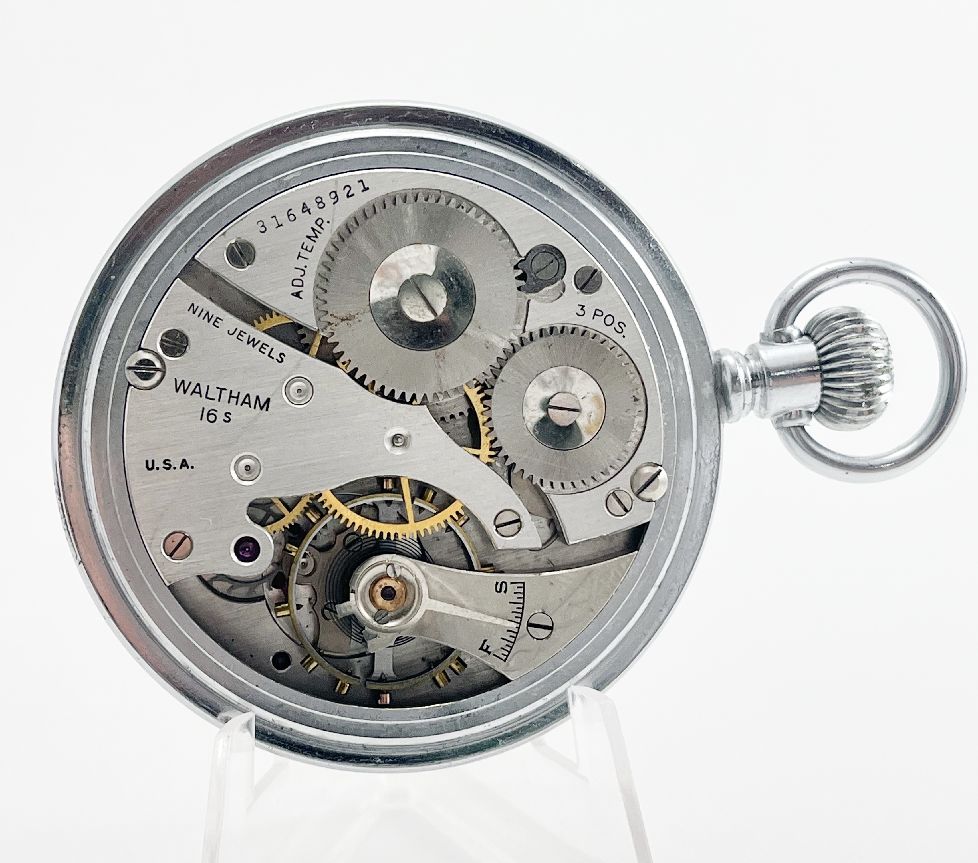 Waltham Adjusted WW2 Military c.1944 Very Rare Pocket Watch February 1944, Original Luminous Dial - Image 4 of 4