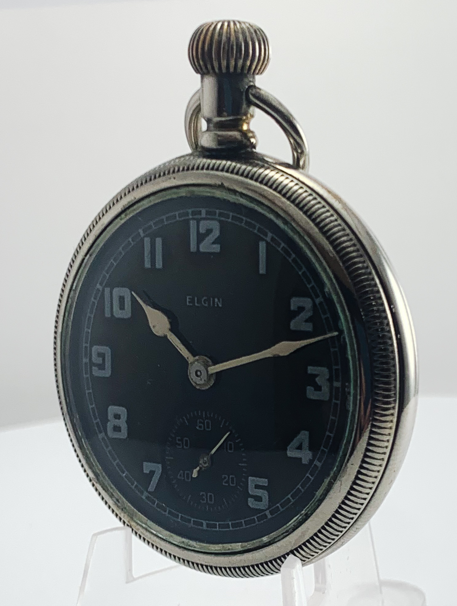 Elgin WW2 1941 Military Pocket Watch Manual Wind Military Mark On Case/Movement Arabic Numerals - Image 2 of 6