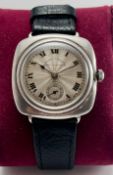 Rolex Minck's Oyster Rare Manual Mens Wristwatch C.1920 55299 23 0.925 Silver Black Leather Strap