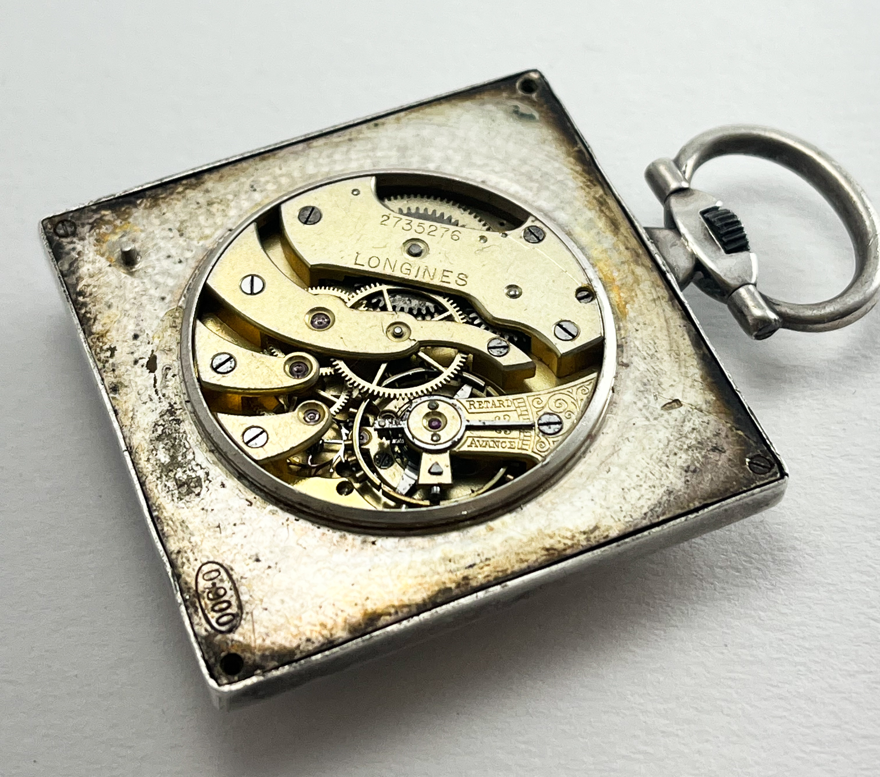 Longines Rare Square Pocket Watch Silver .900 1911 Manual Wind Arabic Numerals - Image 5 of 5