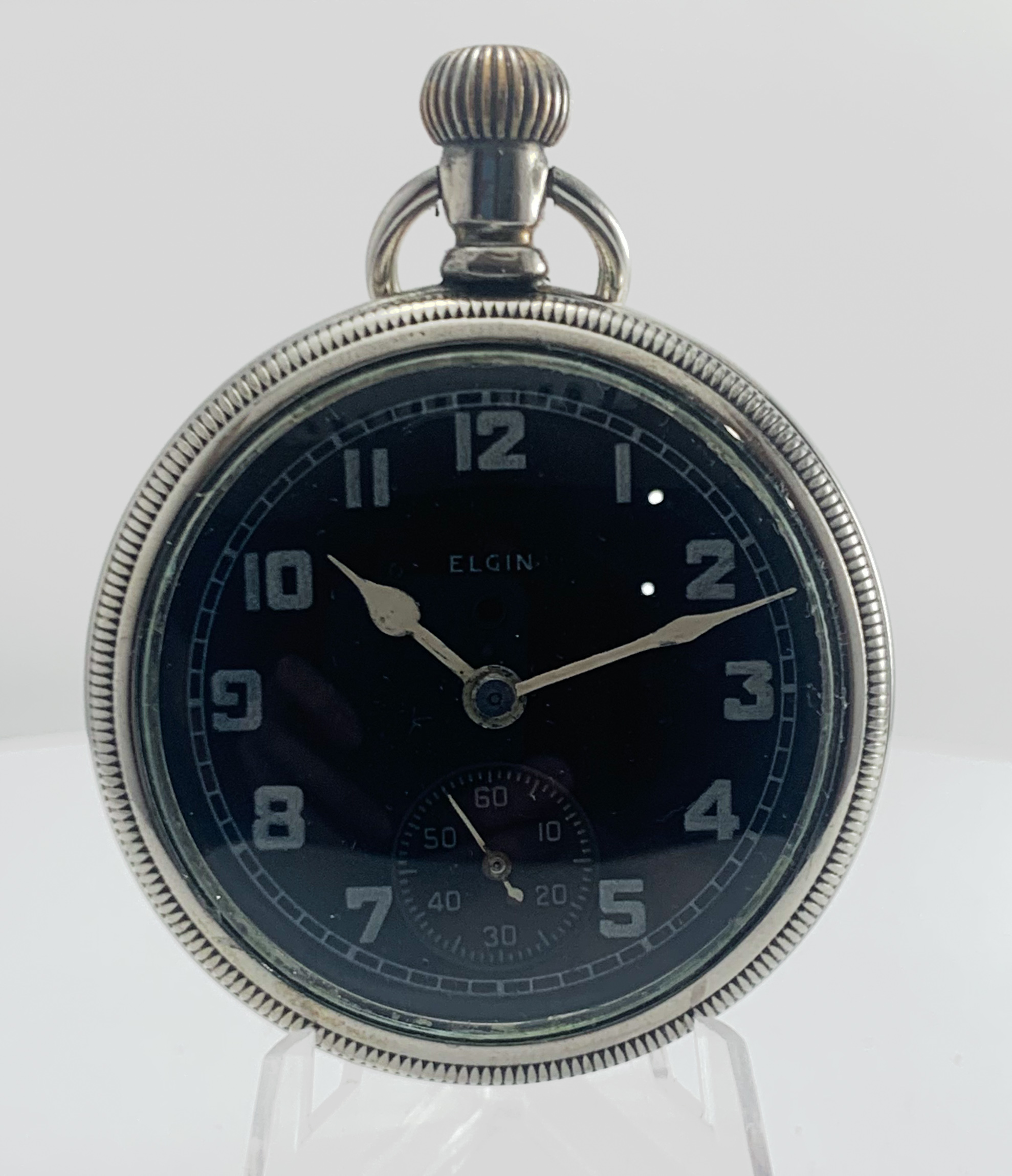 Elgin WW2 1941 Military Pocket Watch Manual Wind Military Mark On Case/Movement Arabic Numerals