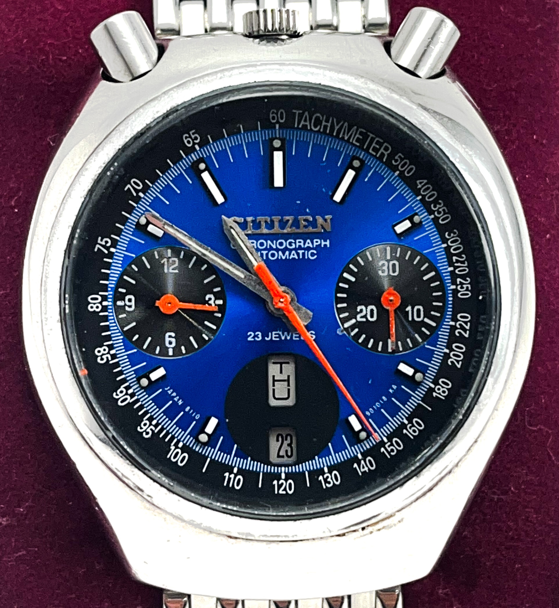 Citizen Chronograph Automatic Day Date 42mm c.1970's Mens Wristwatch Blue Dial - Image 2 of 6