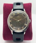 Omega Automatic Black Dial 1944 17J Leather Strap Arabic Numerals Mens Wristwatch