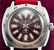 Marc Nicolet Super Compressor Case 1960'S Automatic Mens Wristwatch 30ATM Date Oxblood Red Dial