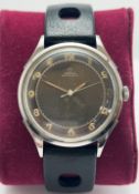 Omega Automatic Black Dial 1944 17J Leather Strap Arabic Numerals Mens Wristwatch