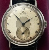 WITHDRAWN Omega 1939 Ref 2272-7 Manual Wind Mens Wristwatch Omega Buckle Black Leather Strap