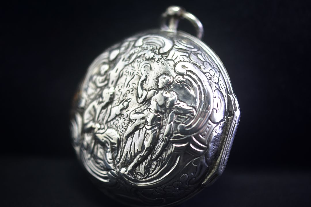 Verge Champlevé Fusee Calendar Pair Case Ongion Onion Silver Repoussé Pocket Watch 1761 Maker Willis - Image 9 of 11