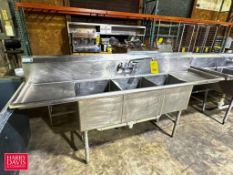 SERV-WARE Triple Bowl S/S Sink with Back Splash: 23” Width x 89