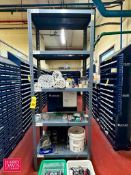 Assorted Conveyor Chain, S/S Clamps Valves, Sensor, Assorted S/S Fittings and Shelf: 8’ x 3’ x 18