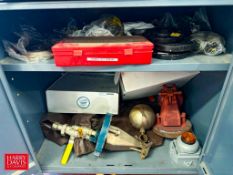 Foreman' s Desk with Drawer, Cabinet with Contents, Including: Pump Parts, Flanges, Socket Set Screw