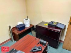 L-Shaped Desk, 2-Chairs, Lateral File Cabinet, Side Table and White Board - Rigging Fee: $450