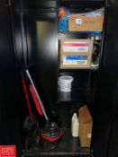 Oreck Floor Buffer, Buffing Pads, Brushes, Squeegees, Dust Pan and Global Storage Cabinet