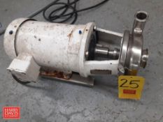 Tri-Clover S/S Centrifugal Pump, Model: C216Md18T-S with 3 HP 1,725 RPM Motor: Mounted on S/S Base -