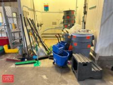 (10) Rubbermaid Brute Garbage Cans and Assorted Cleaning Equipment - Rigging Fee: $100