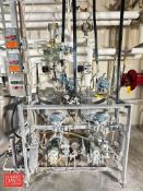 (2) 5 Gallon Jacketed S/S Kettles with Waukesha-Cherry Burrell Positive Displacement Pumps, S/S Rack