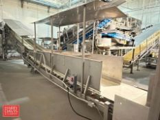 S/S Framed Portable Incline Belt Conveyor: 33’ x 3' with Product Depositor, Drive and S/S Hood (Subj