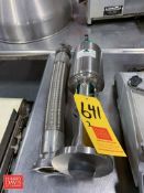 NEW Tri-Clover Tank Valve, Model: 762-28M-20L-2-316L-SYF, S/N: 182999-01 and 2” S/S Braided