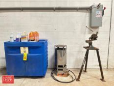 Assorted Cleaning Chemicals, Dayton Propane Heater, Beverly Throatless Shear and Justrite Poly
